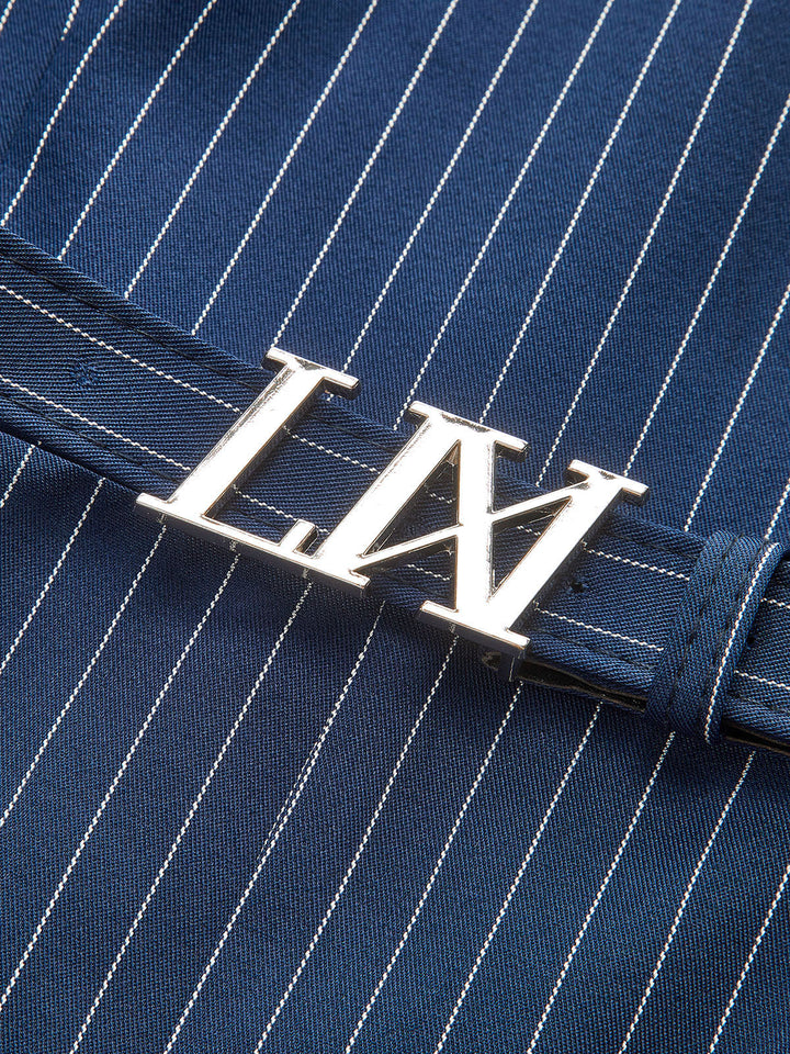 Transparent Strap Belted Pinstripe Jumpsuit