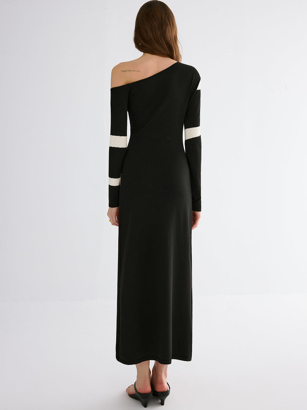 Striped Slit Off-Shoulder Maxi Dress