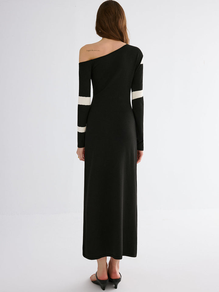 Striped Slit Off-Shoulder Maxi Dress