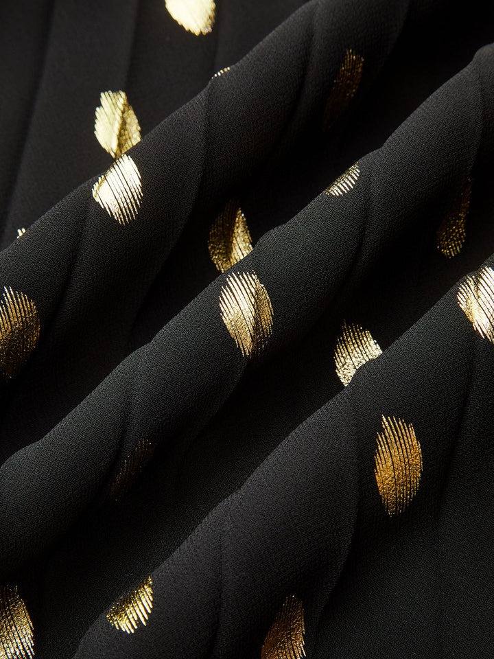 Long Sleeves Foil Spot Print A-Line Maxi Dress