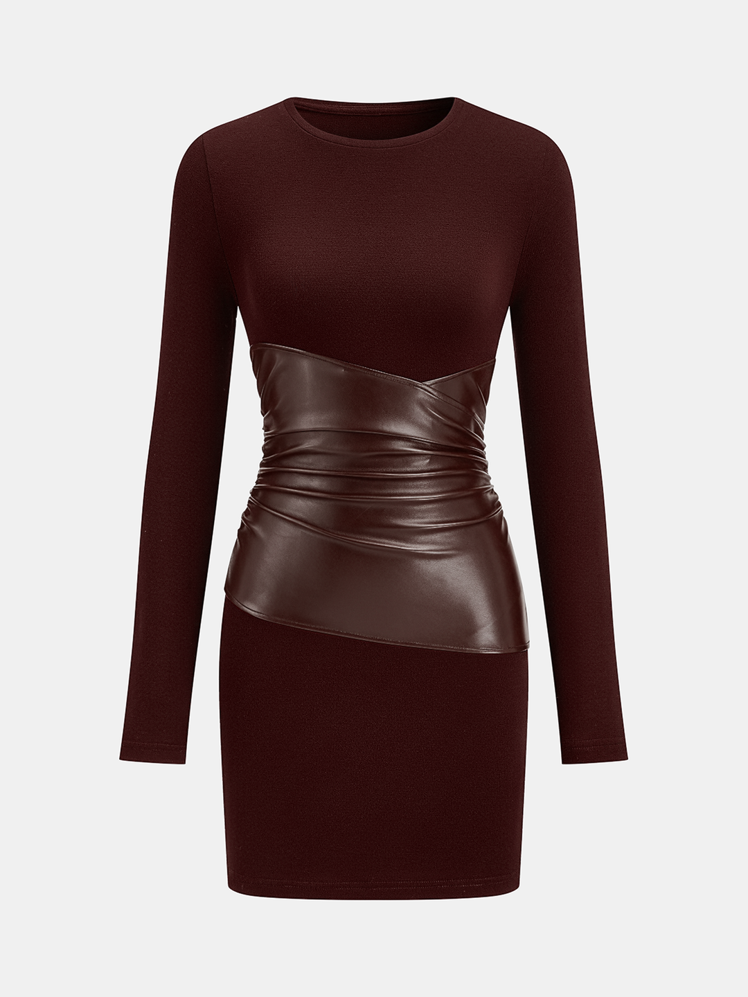 PU Leather Panel Long Sleeve Knit Dress
