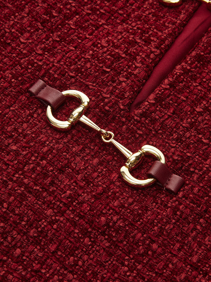 Metal Buckle Tweed Mini Dress