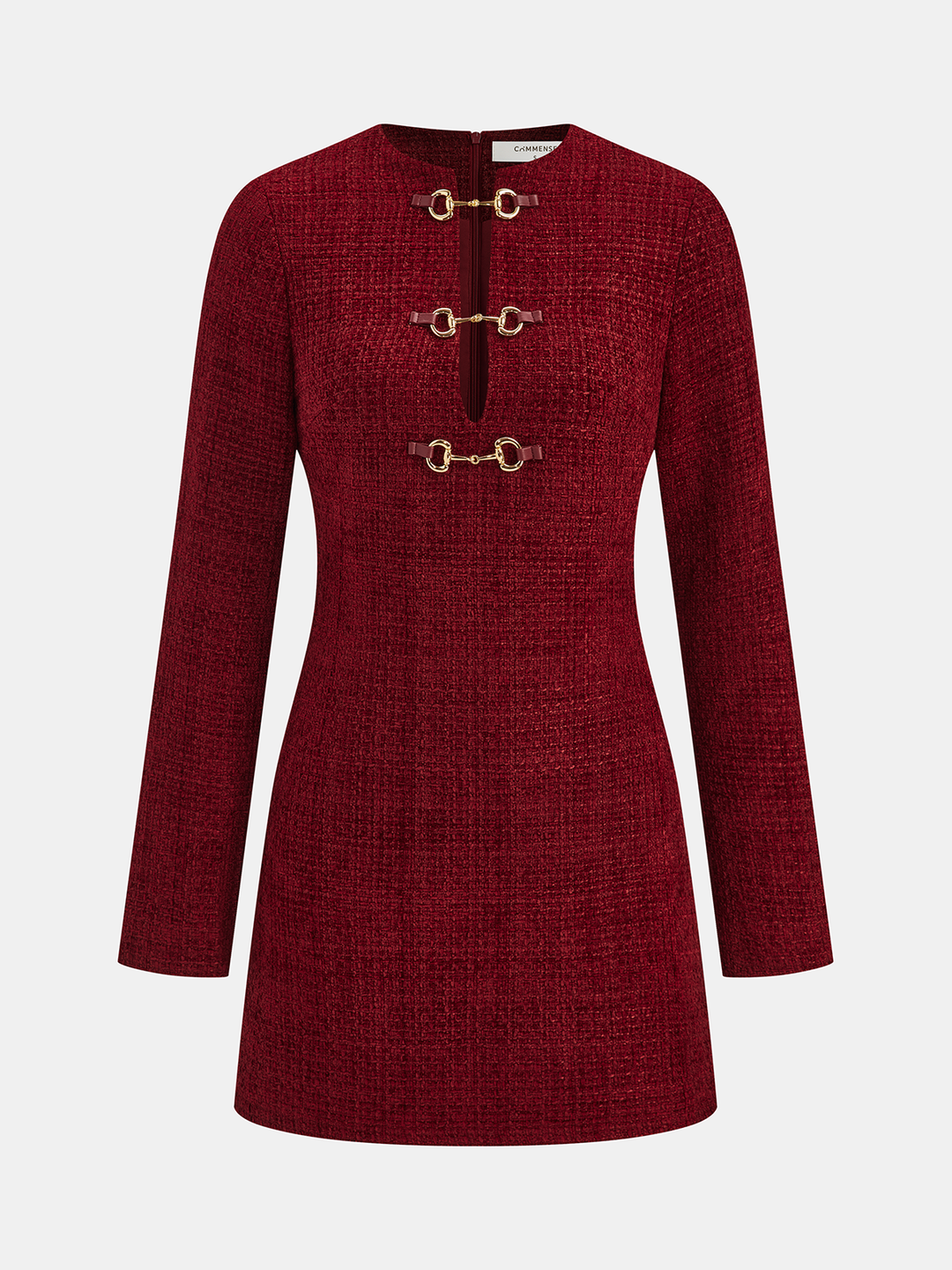 Metal Buckle Tweed Mini Dress