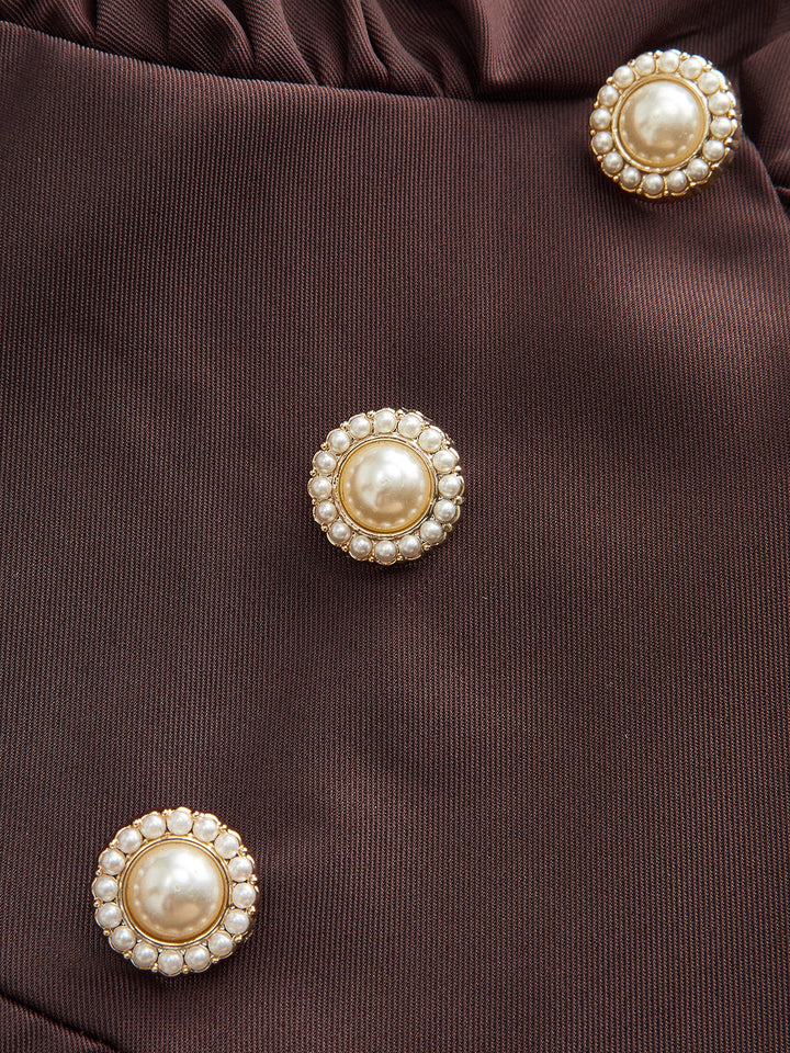 V-Neck Puff Sleeve Button Fitted Dress