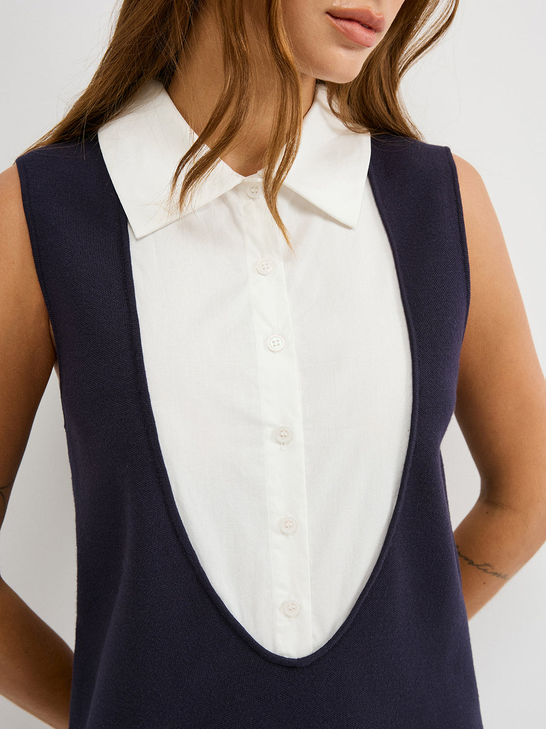 Contrast Shirt Panel Sleeveless Mini Dress