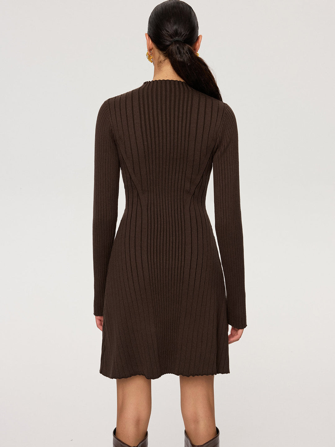 Ribbed Mock Neck Long Sleeve Knit Dress