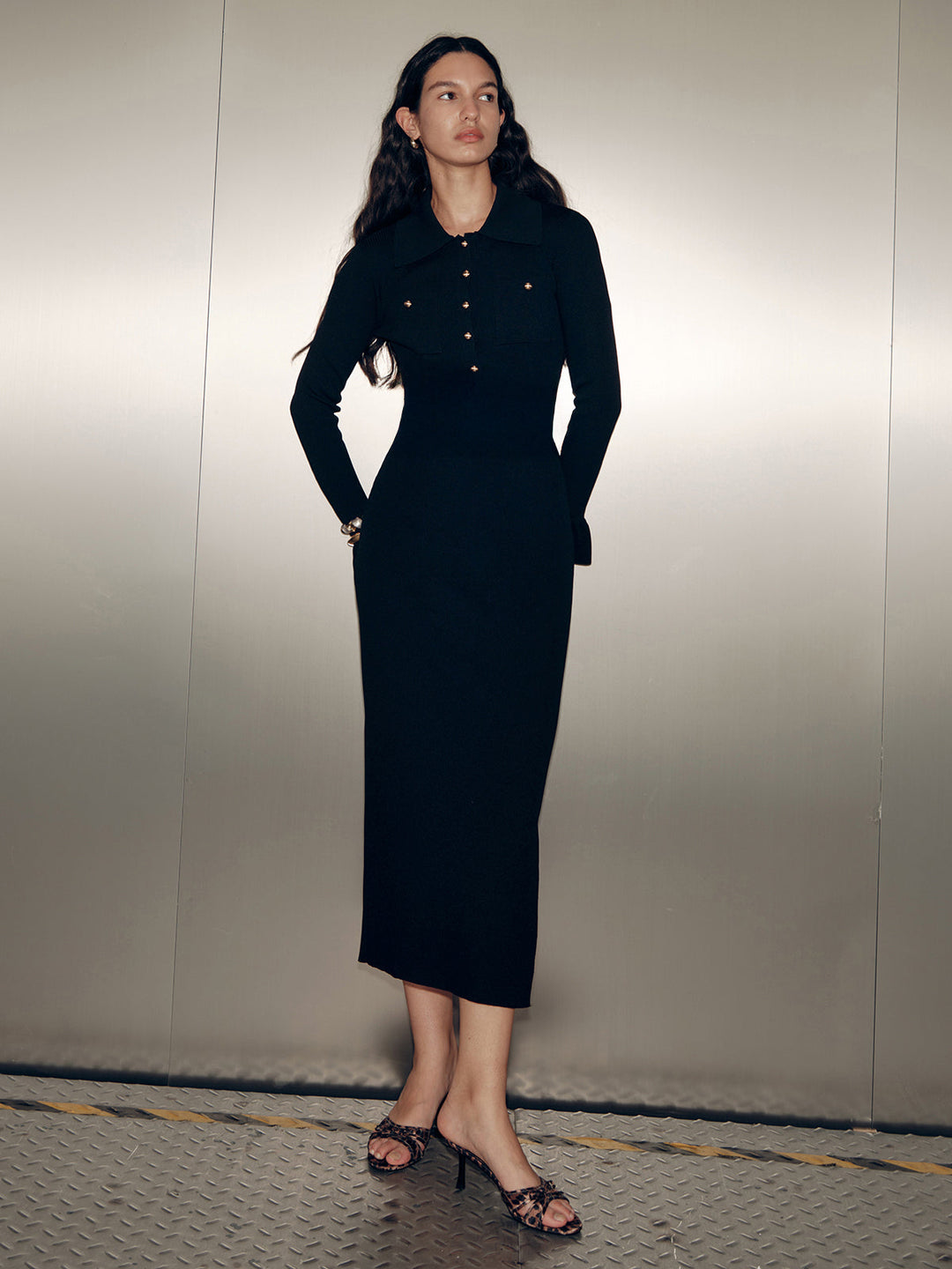 Collared Long Sleeve Maxi Dress