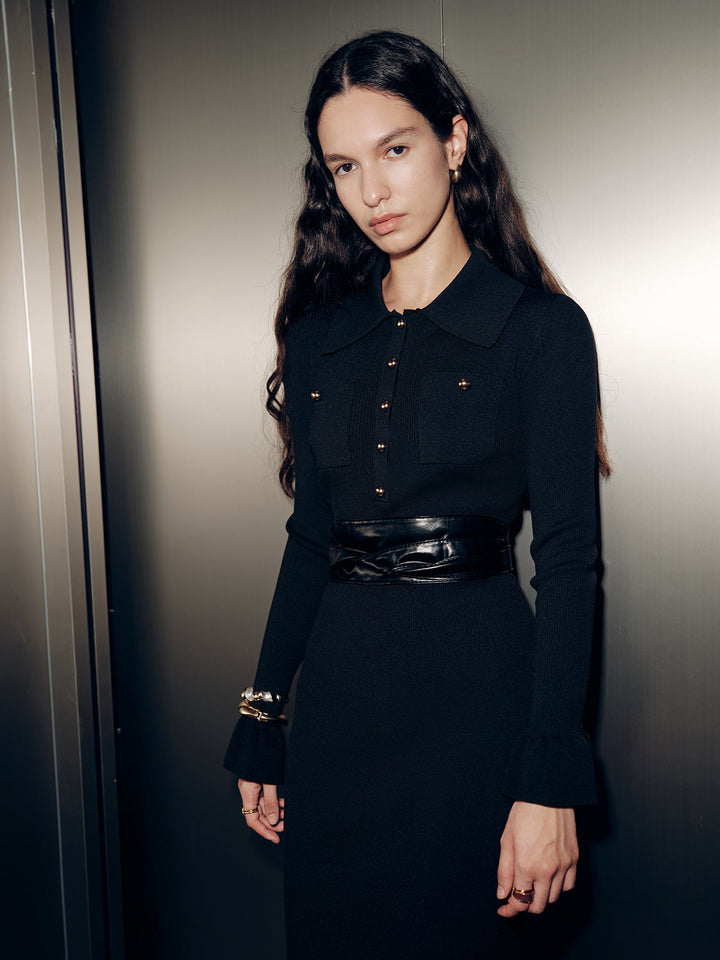 Collared Long Sleeve Maxi Dress