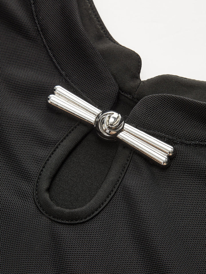 Mesh Long Sleeve Floral Print Maxi Dress