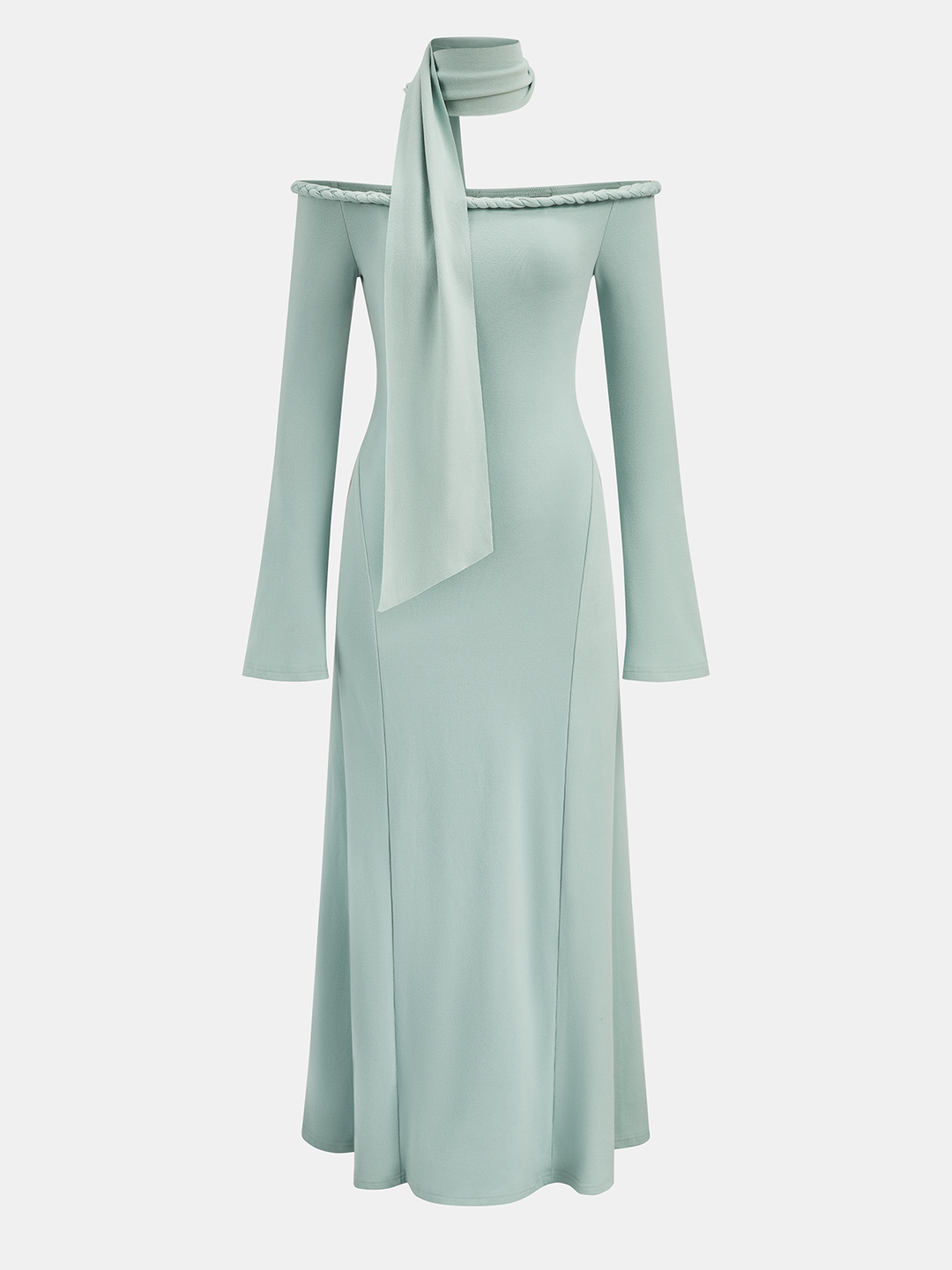 Braided Rope Off-Shoulder Long Sleeve Maxi Dress