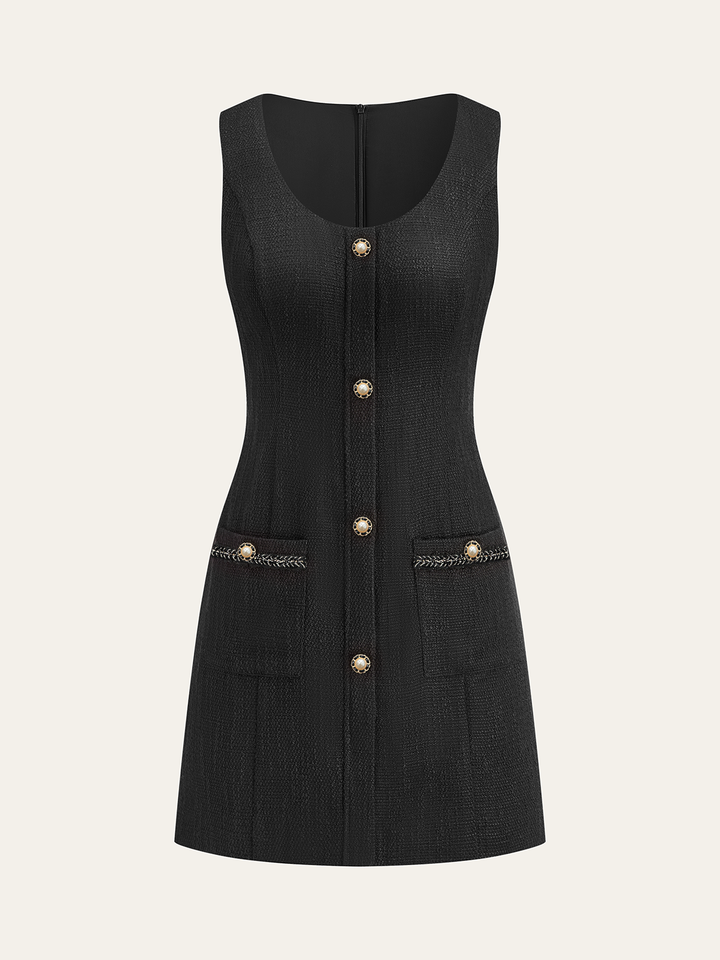 Tweed Sleeveless Button Mini Dress