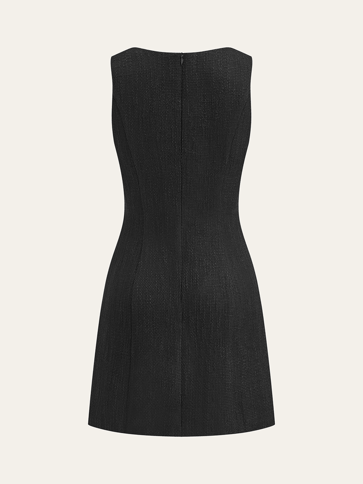 Tweed Sleeveless Button Mini Dress