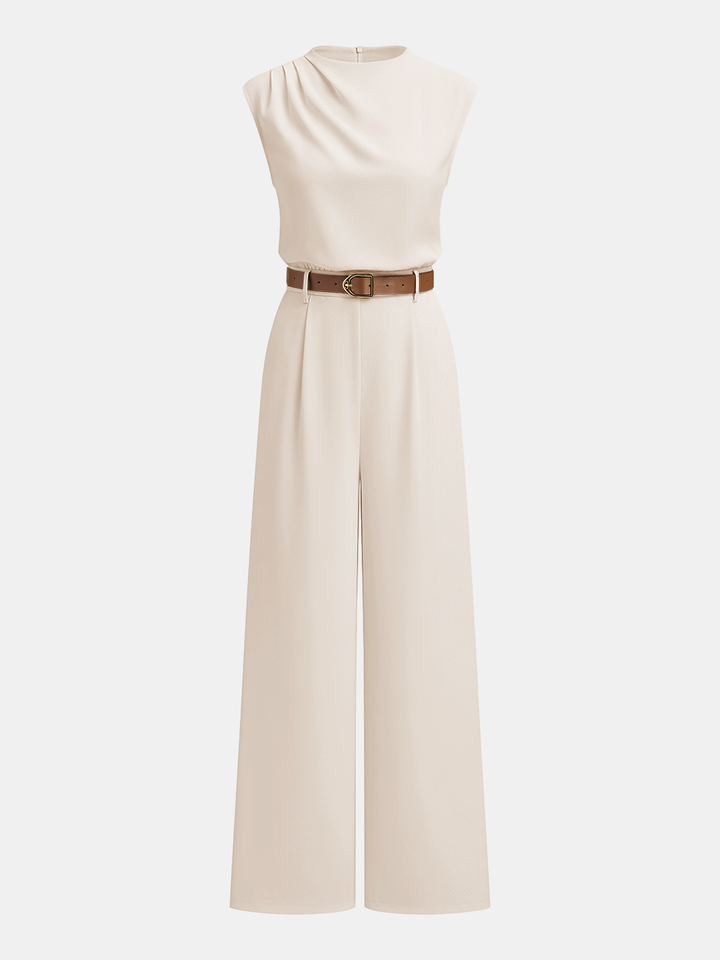 Belted Mock Neck Wide-Leg Jumpsuit