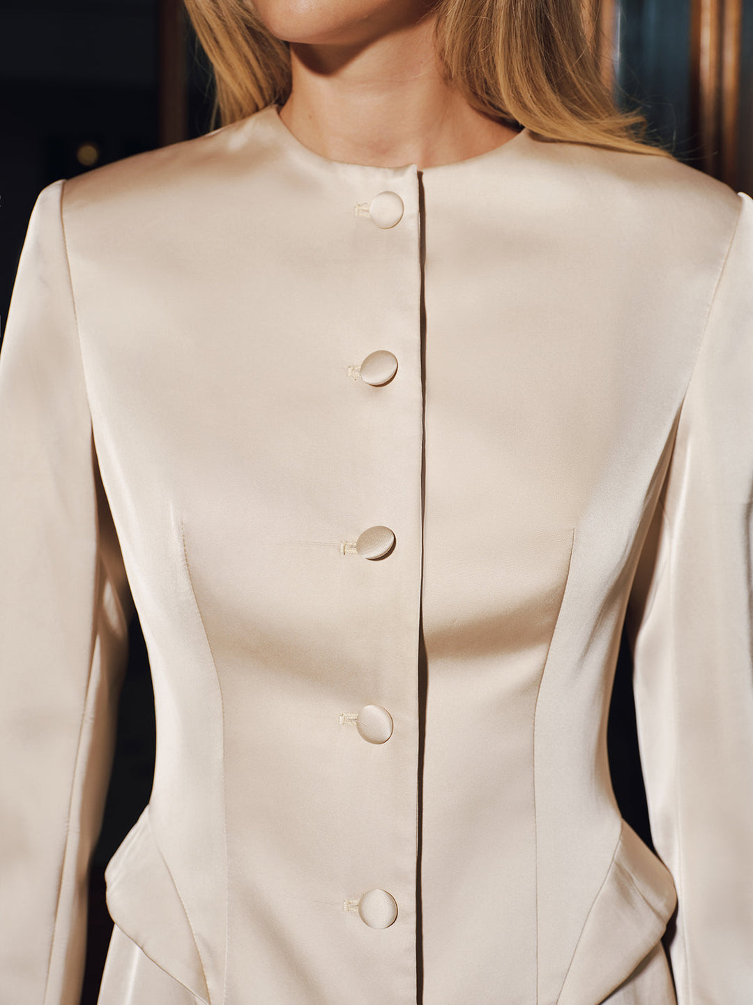 Button-Front Satin Mini Blazer Dress