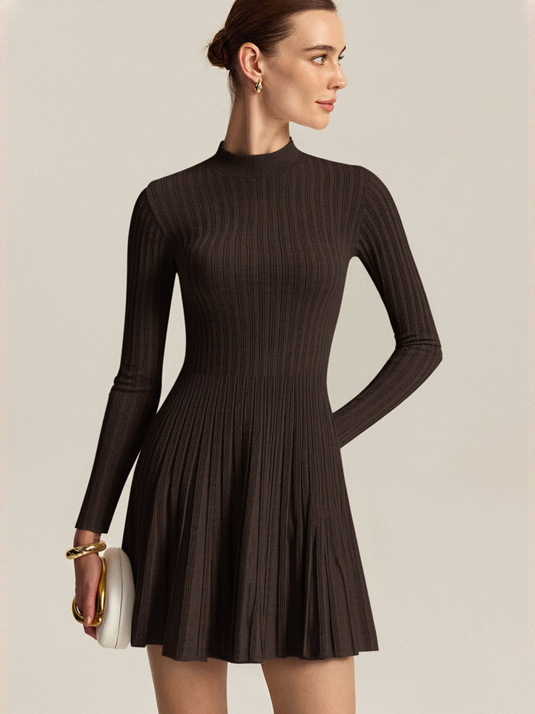 Mock Neck Flared Sweater Dress