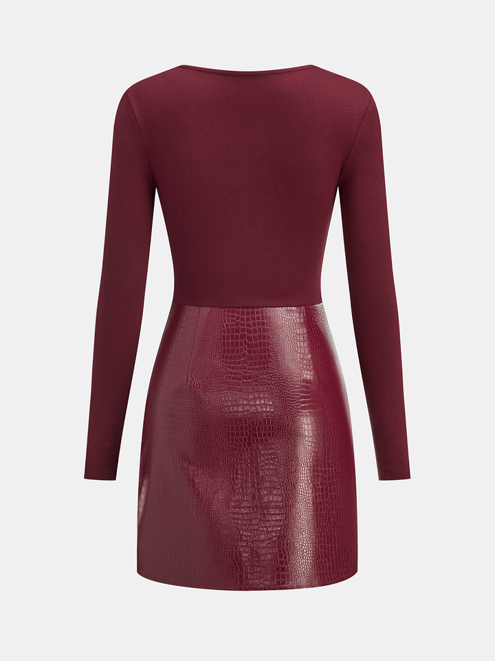 Faux Leather Paneled Knit Mini Dress