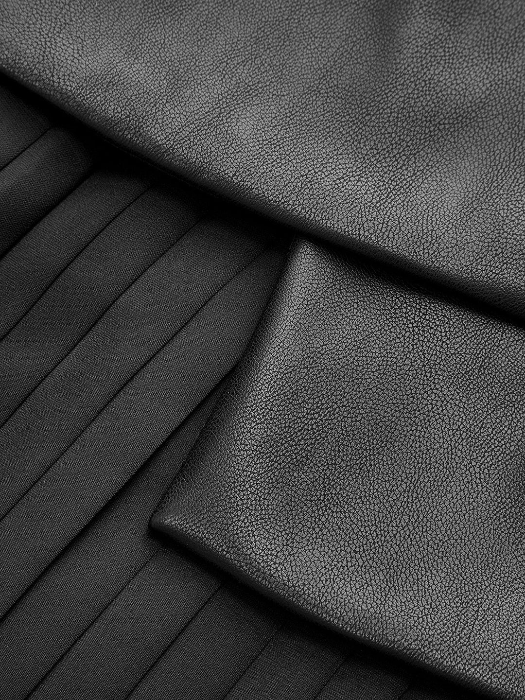 Pleated Panel Sleeveless PU Leather Dress