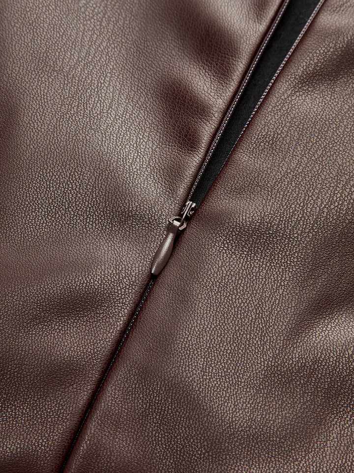 Faux Leather Waist Ruched Dress