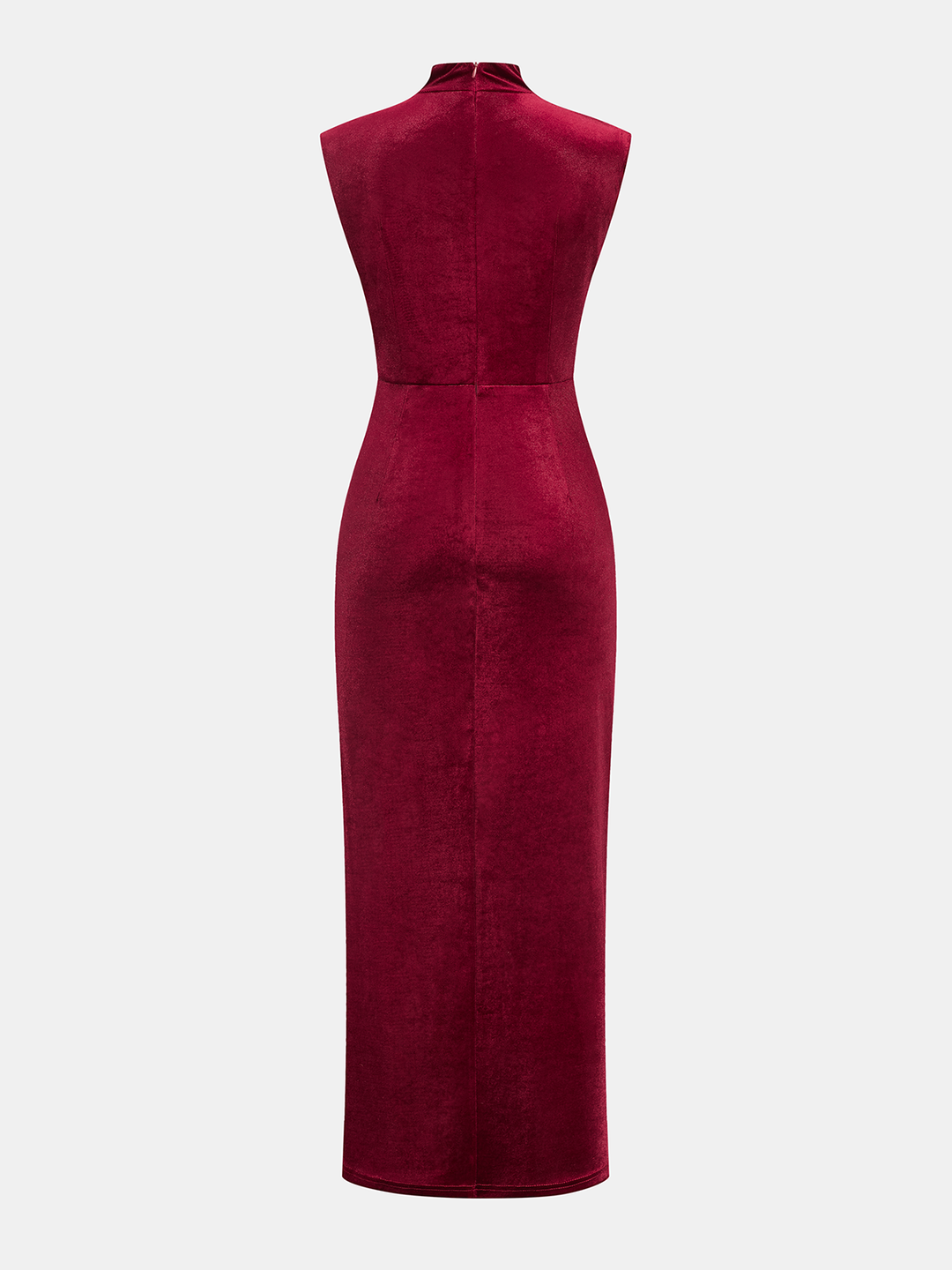 Sleeveless Side Slit Velvet Mock Neck Maxi Dress
