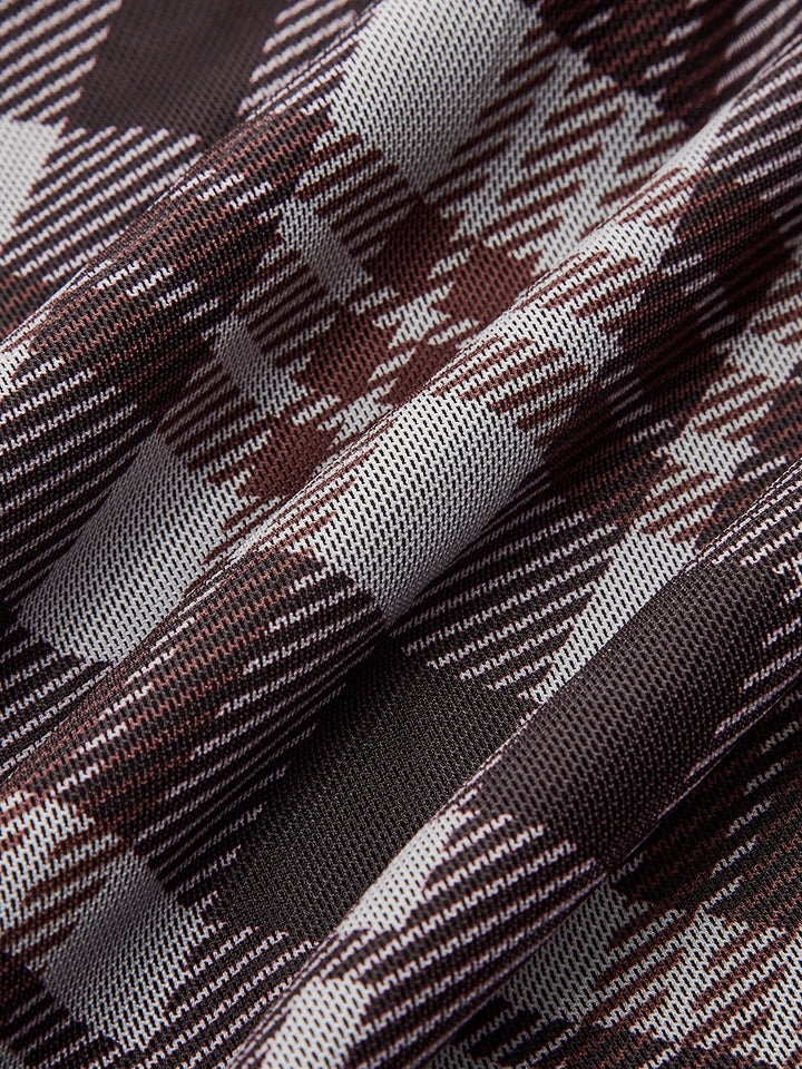 Plaid Mesh Long Sleeve Maxi Dress