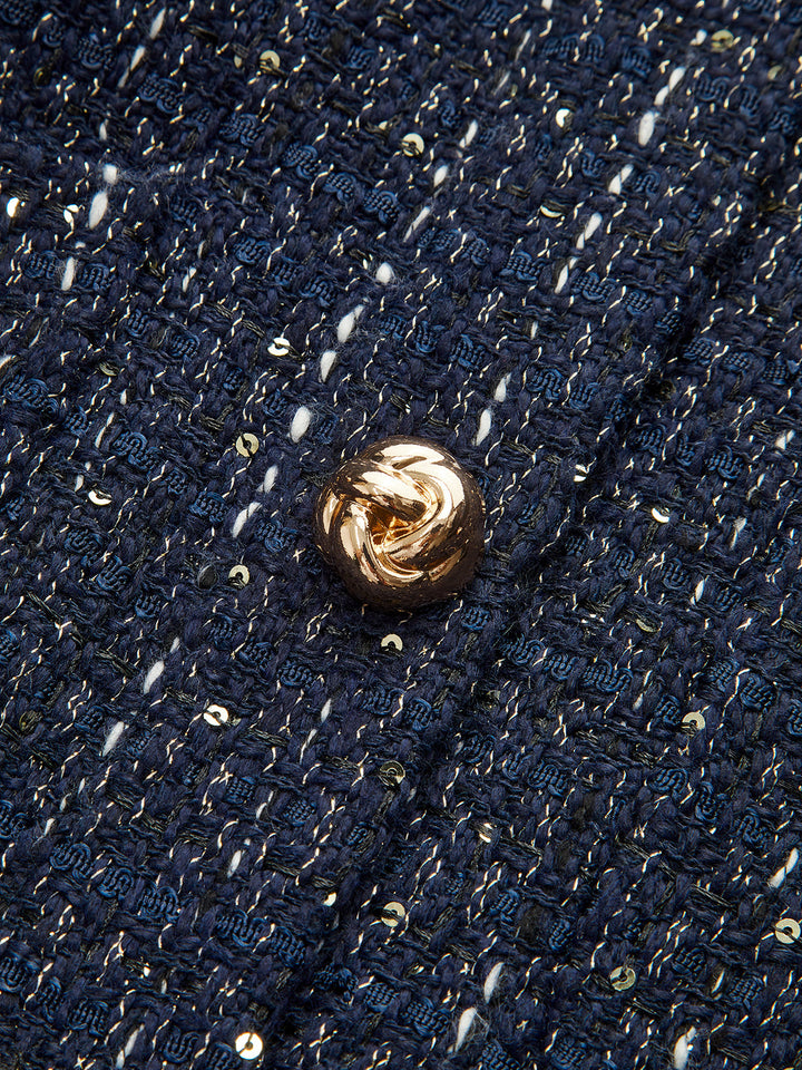 Pleated Hem Panel Tweed Belted Mini Dress