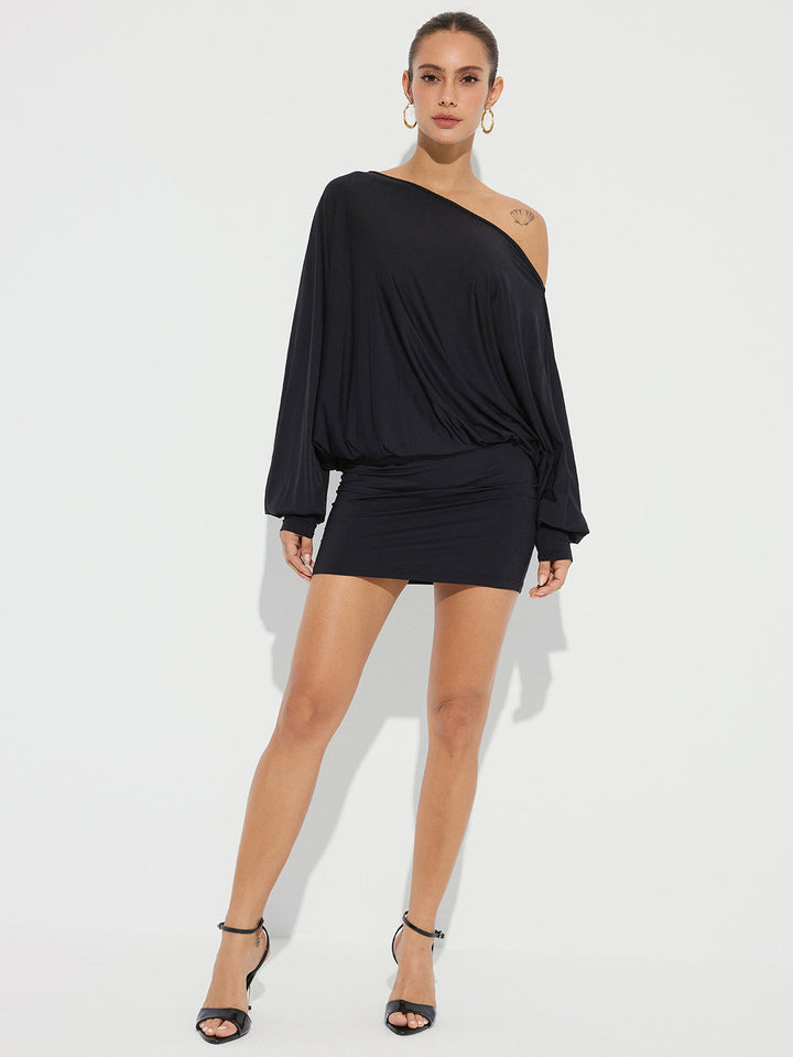 One-Shoulder Ruched Long Sleeve Mini Dress