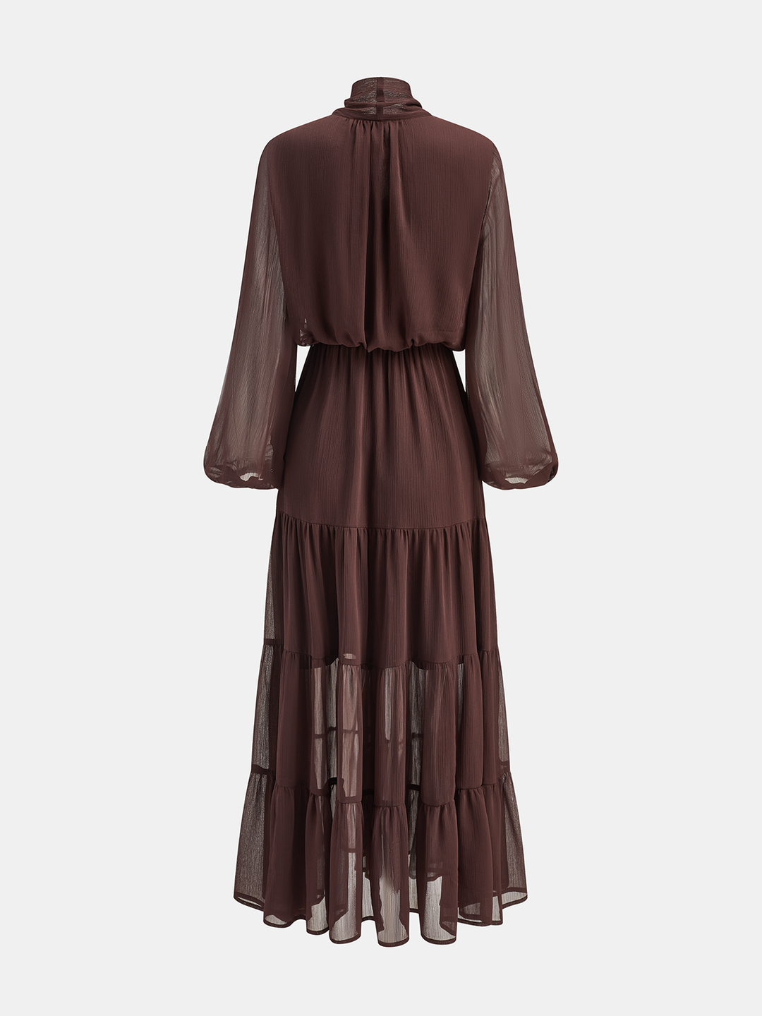 Chiffon Bow Long Sleeve Maxi Dress