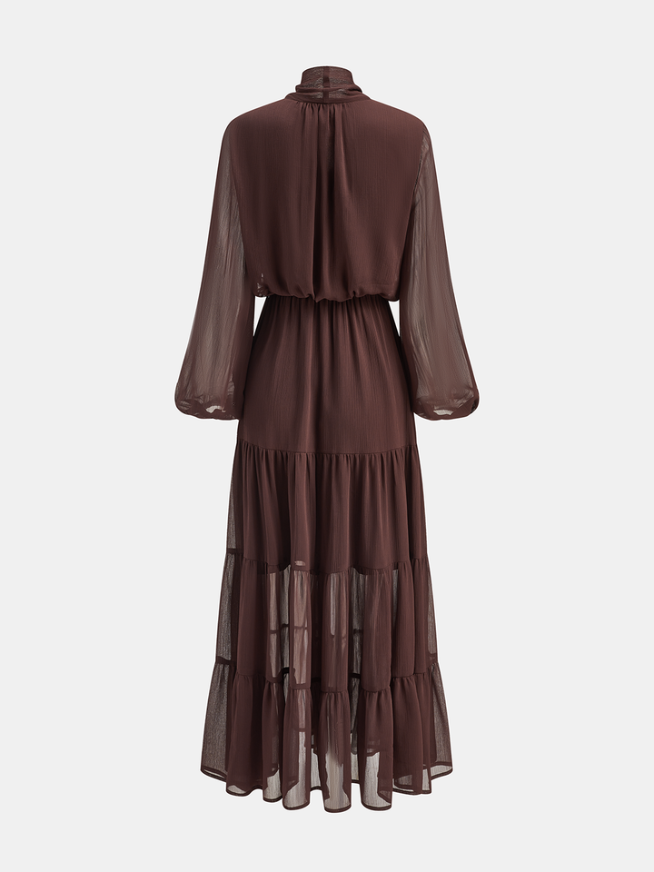 Chiffon Bow Long Sleeve Maxi Dress