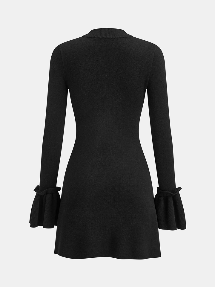 Mandarin Collar Bell Sleeve Metal Detail Knit Dress