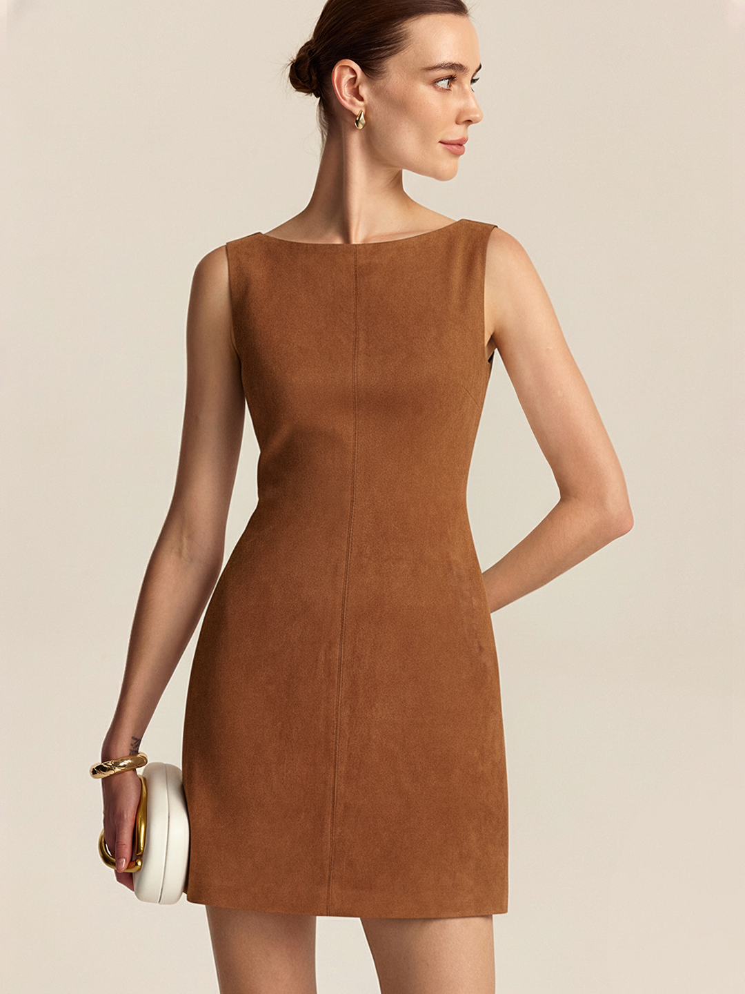 Faux Suede Sleeveless Mini Dress