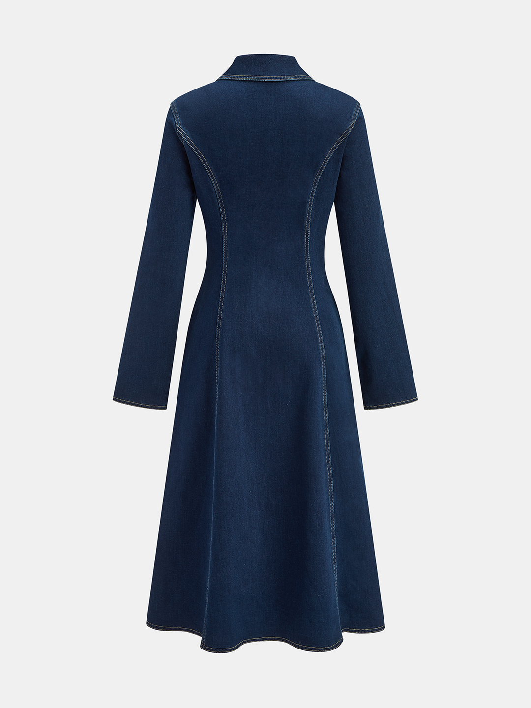 Metal Button Collared Denim Flare Dress