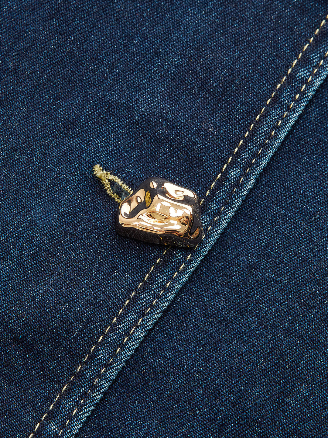 Metal Button Collared Denim Flare Dress