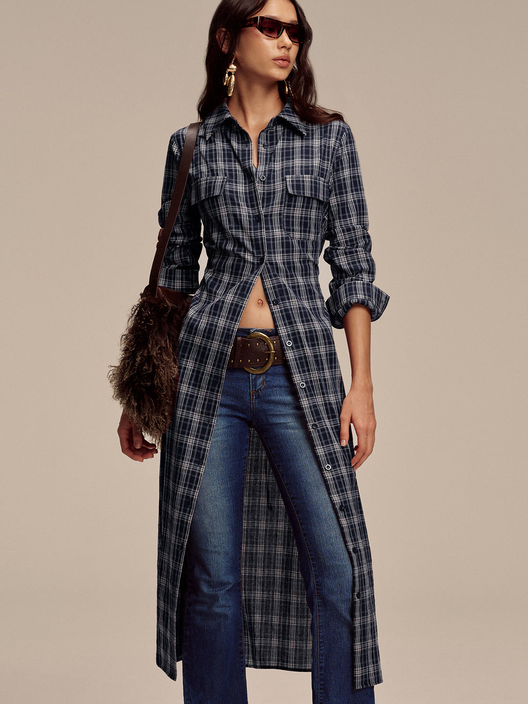 Plaid Button Front Shirt Dress
