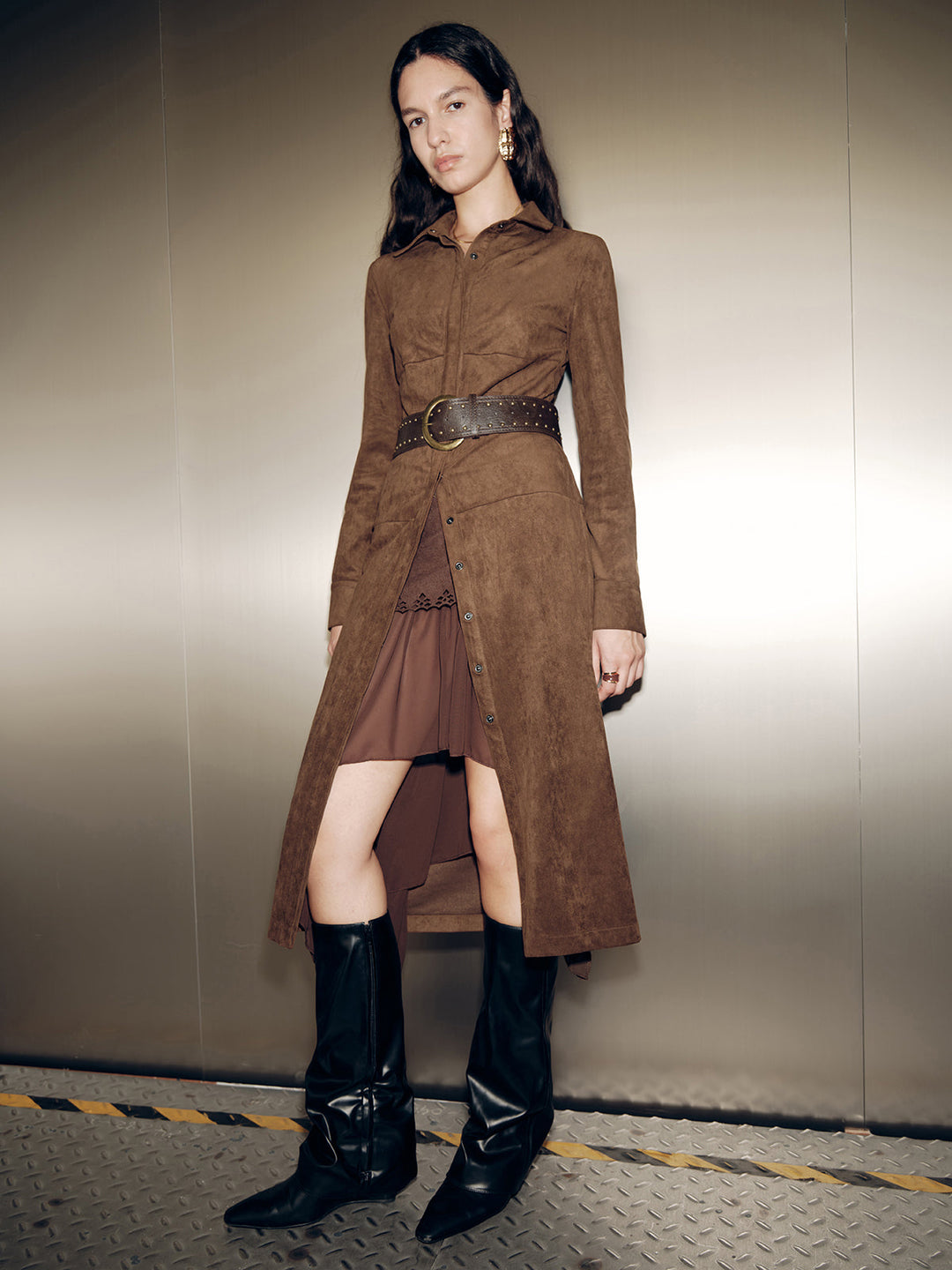 Suede Shirt Dress without Belt