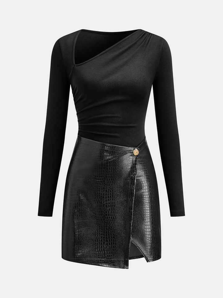 Faux Leather Paneled Knit Mini Dress