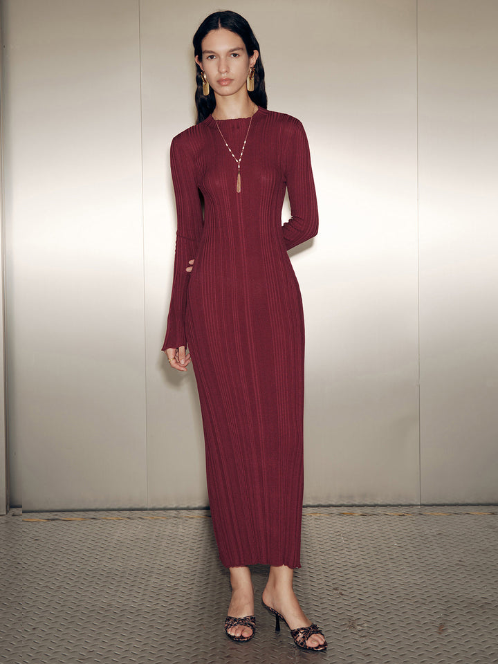 Slim-Fit Long Sleeve Knit Maxi Dress