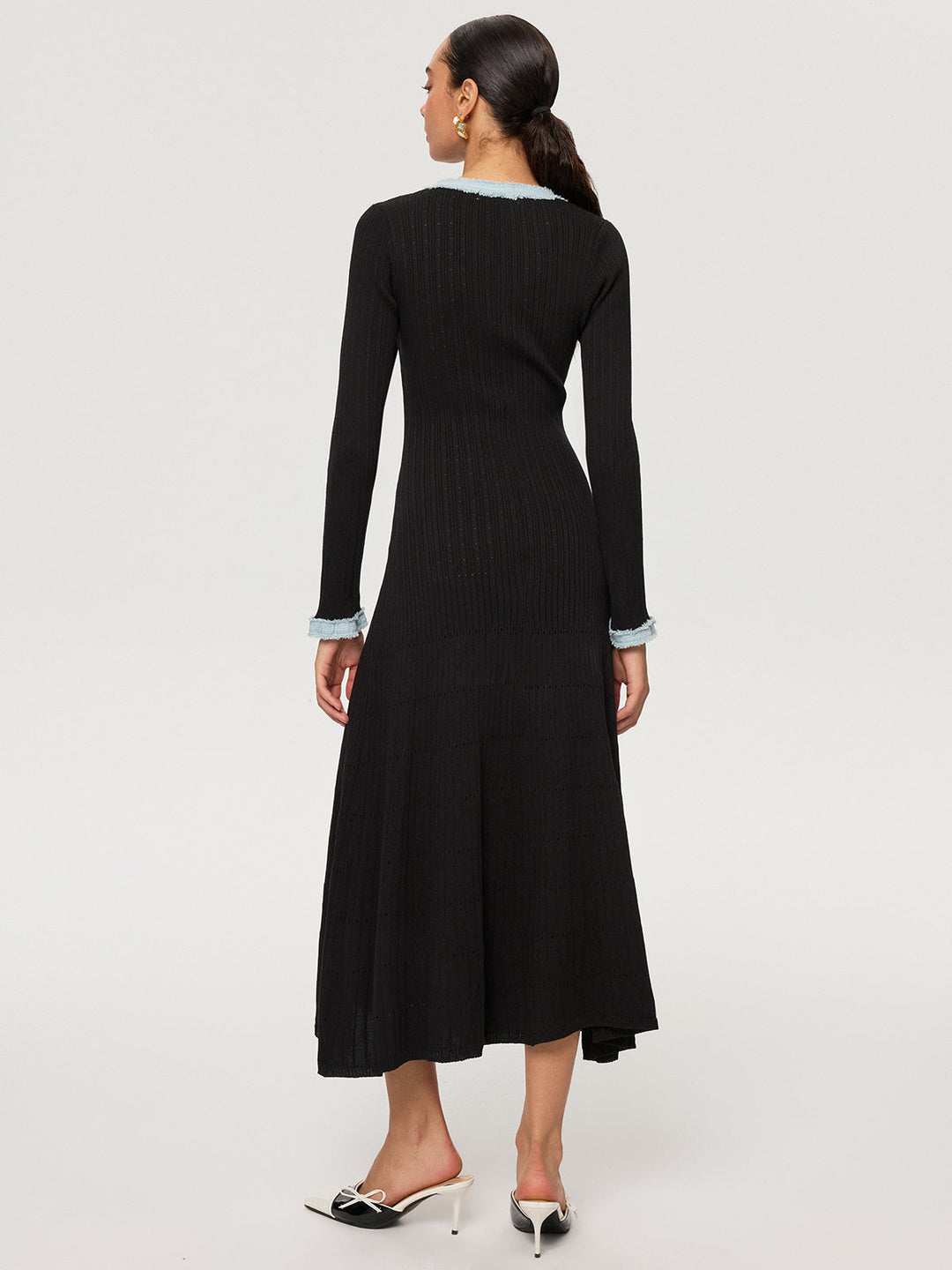 Denim Panel Knit Maxi Dress