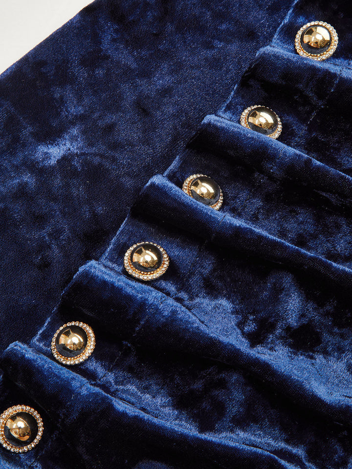 Metal Button Ruched Velvet Maxi Dress