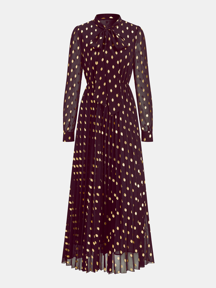 Long Sleeves Foil Spot Print A-Line Maxi Dress