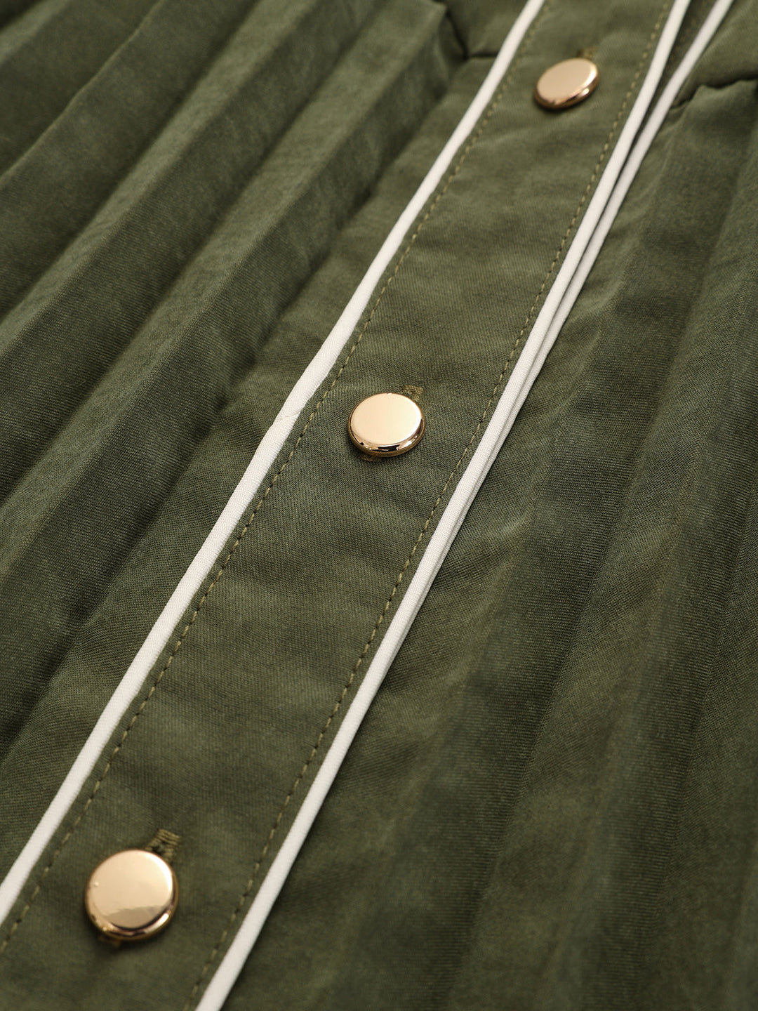 Contrast Piping Pleated Shirt Dress