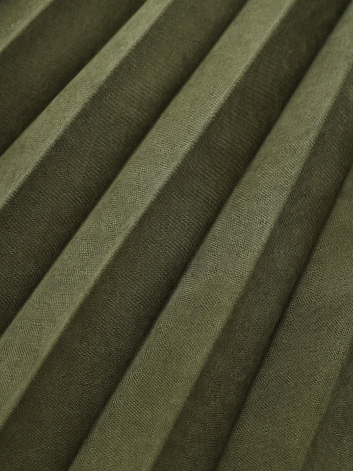 Contrast Piping Pleated Shirt Dress