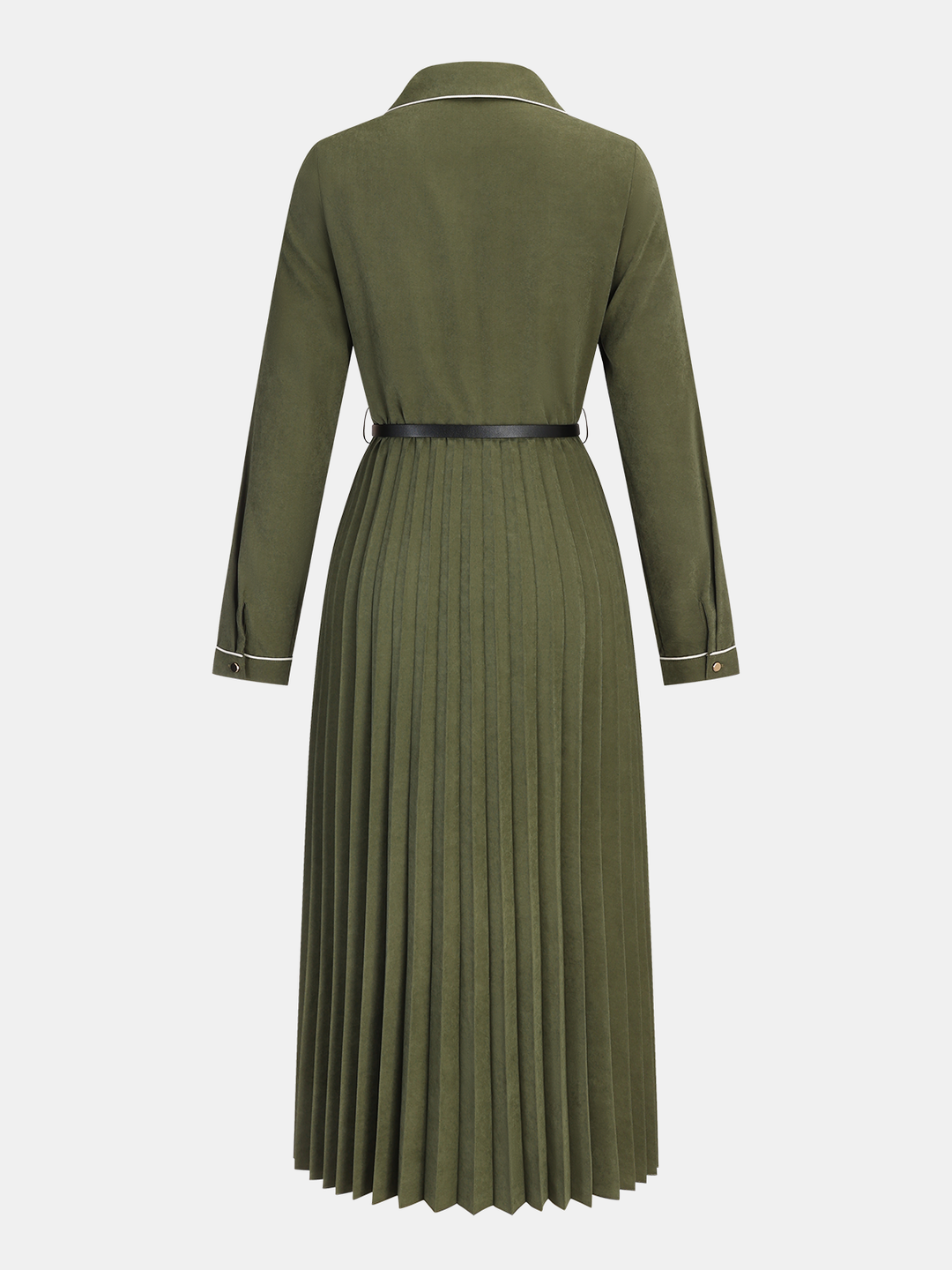 Contrast Piping Pleated Shirt Dress