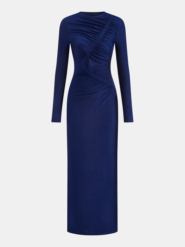 Ruched Long-Sleeve Maxi Dress