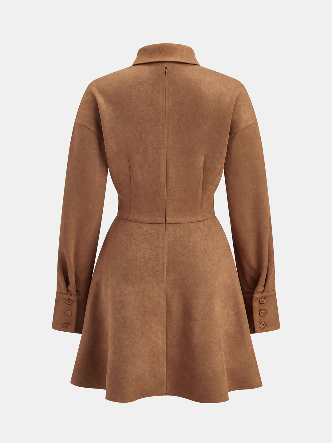 Flared Hem Suede Effect Shirt Dress